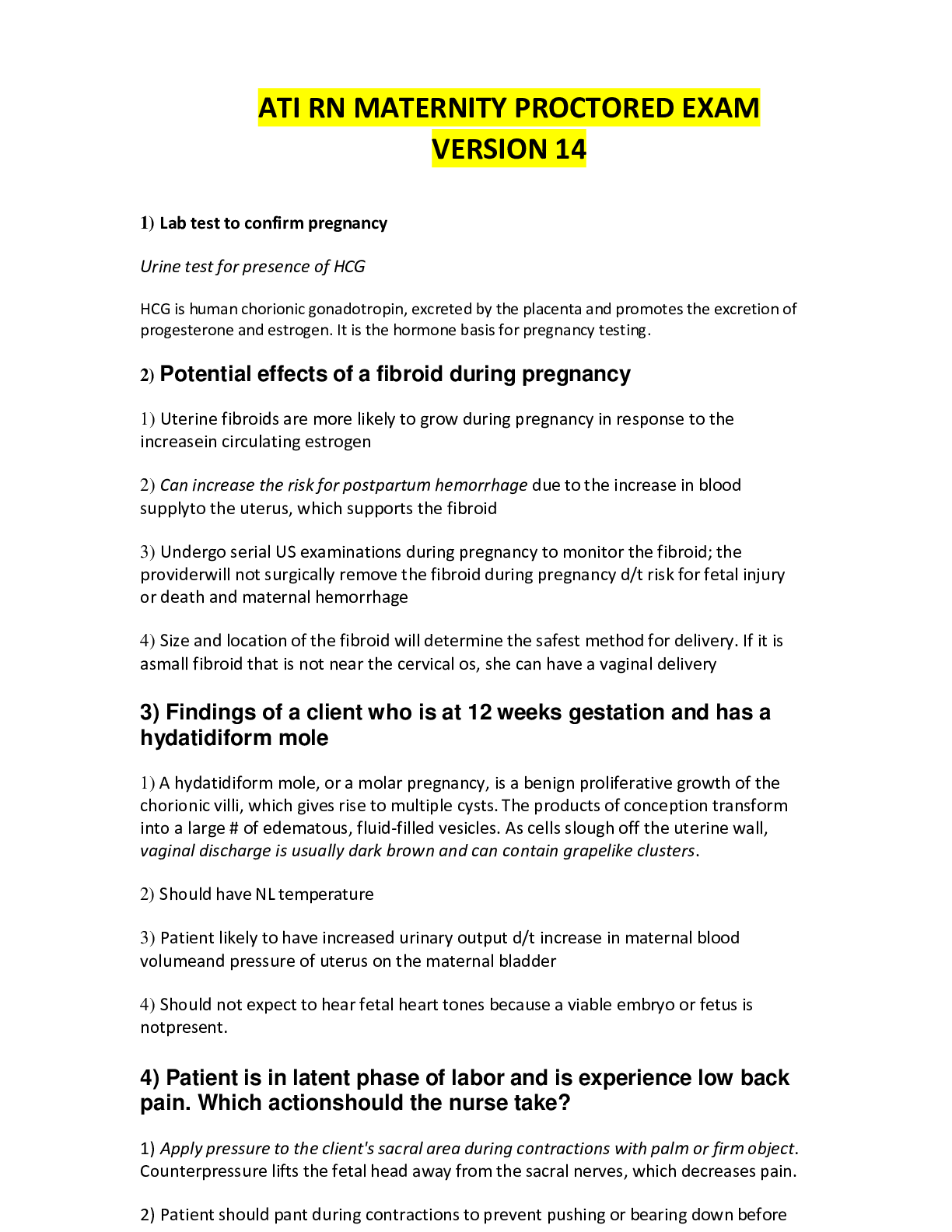 ATI RN Maternity Proctored Exam Version 14 Complete Questions & Answers